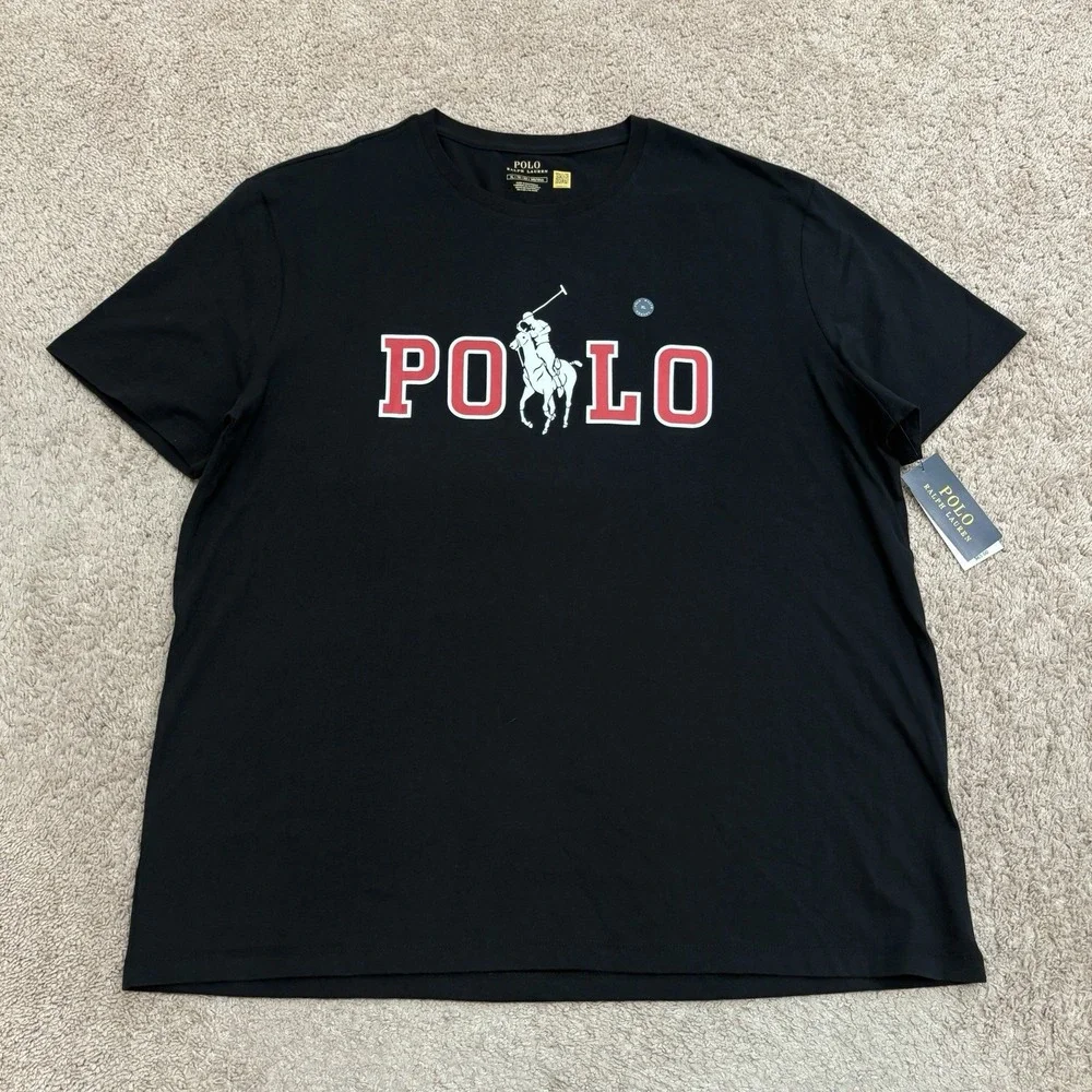 NWT Polo Ralph Laueren Big Pony Polo T-Shirt Mens XL Black Spellout Logo Tee NEW